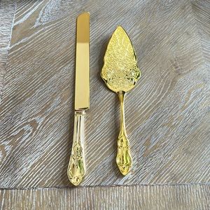 Ella Celebration Wedding Cake Knife and Server Set. Elegant gold.